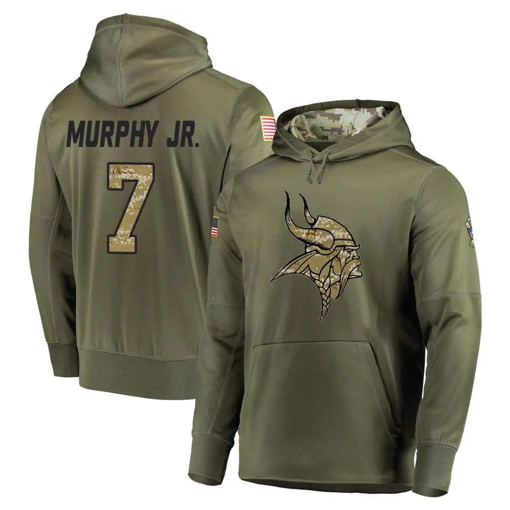 Qdoa MN.Vikings #7 Byron Murphy Jr. Player Olive Salute to Service Pullover Hoodies Home Game Stitched Jerseys
