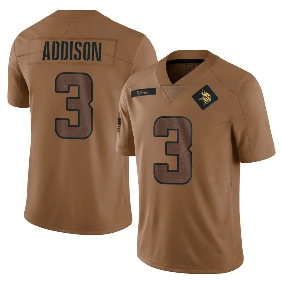 Qdoa MN.Vikings #3 Jordan Addison Player Brown Salute To Service Limited Stitched Jerseys