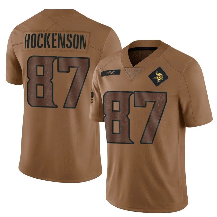 Qdoa MN.Vikings #87 T.J. Hockenson Player Brown Salute To Service Limited Stitched Jerseys
