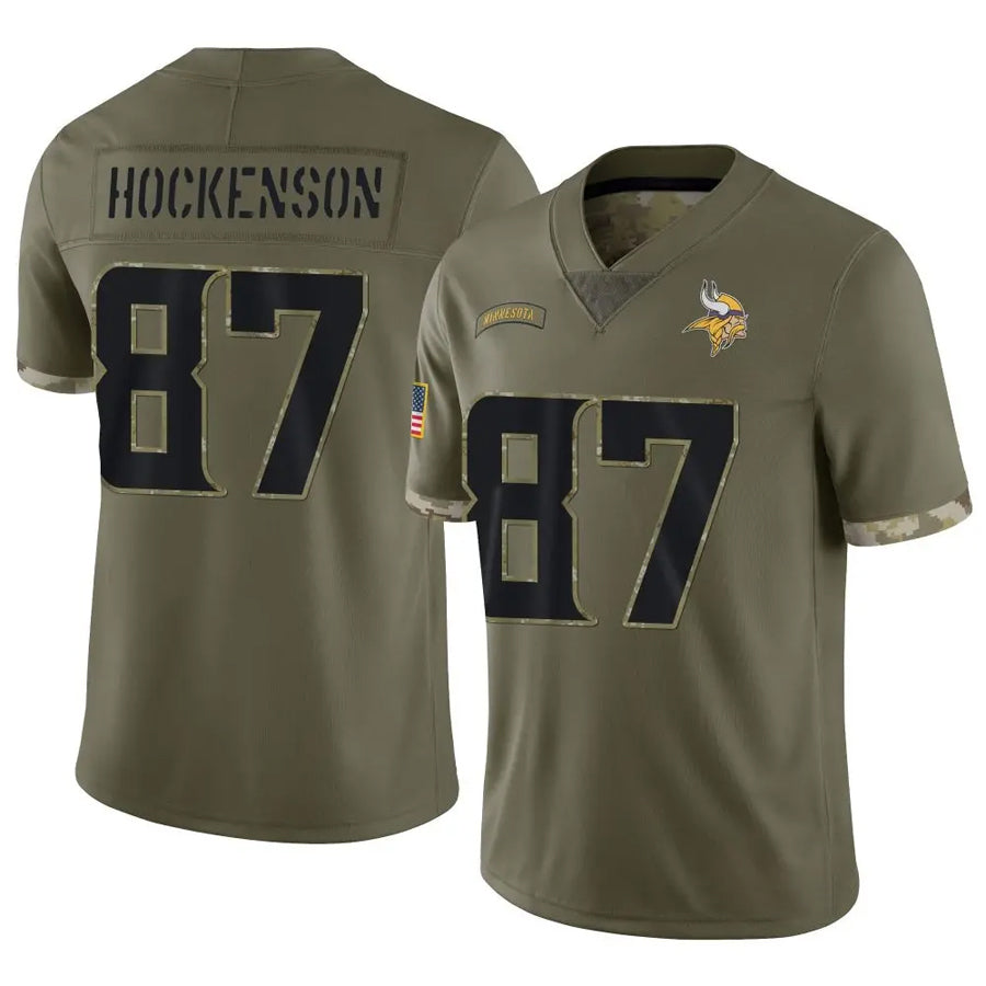 Qdoa MN.Vikings #87 T.J. Hockenson Player Salute To Service Limited Olive Stitched Jerseys
