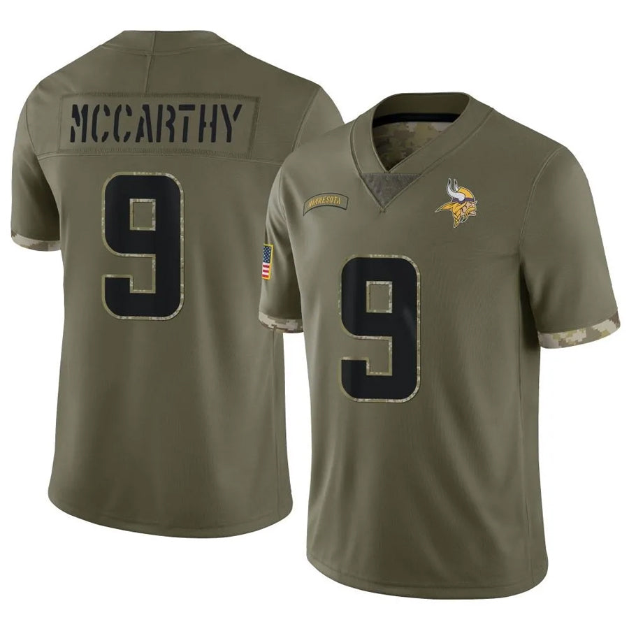 Qdoa MN.Vikings #9 J.J. McCarthy Player Salute To Service Limited Olive Stitched Jerseys