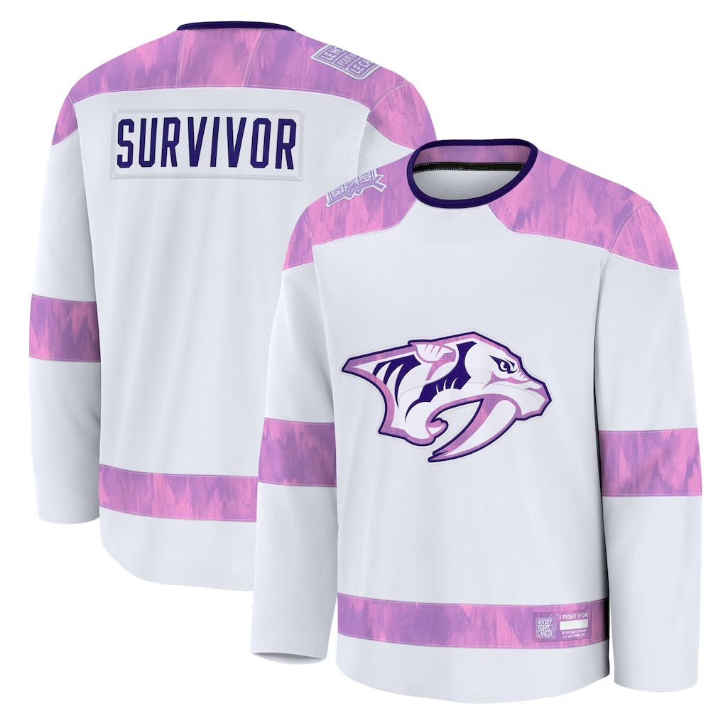 Qdoa N.Predators White Hockey Fights Cancer Survivor Practice Jerseys
