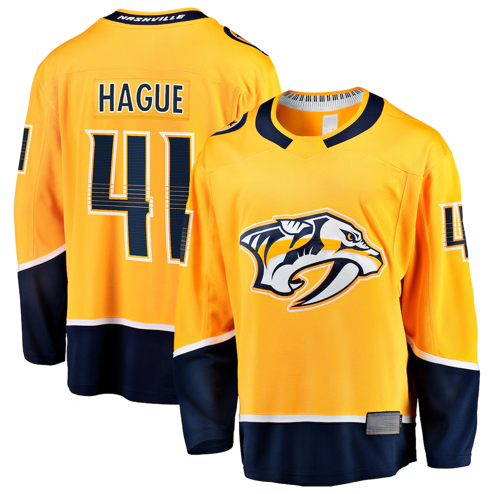 Qdoa N.Predators #41 Nicolas Hague Gold Home Breakaway Jerseys