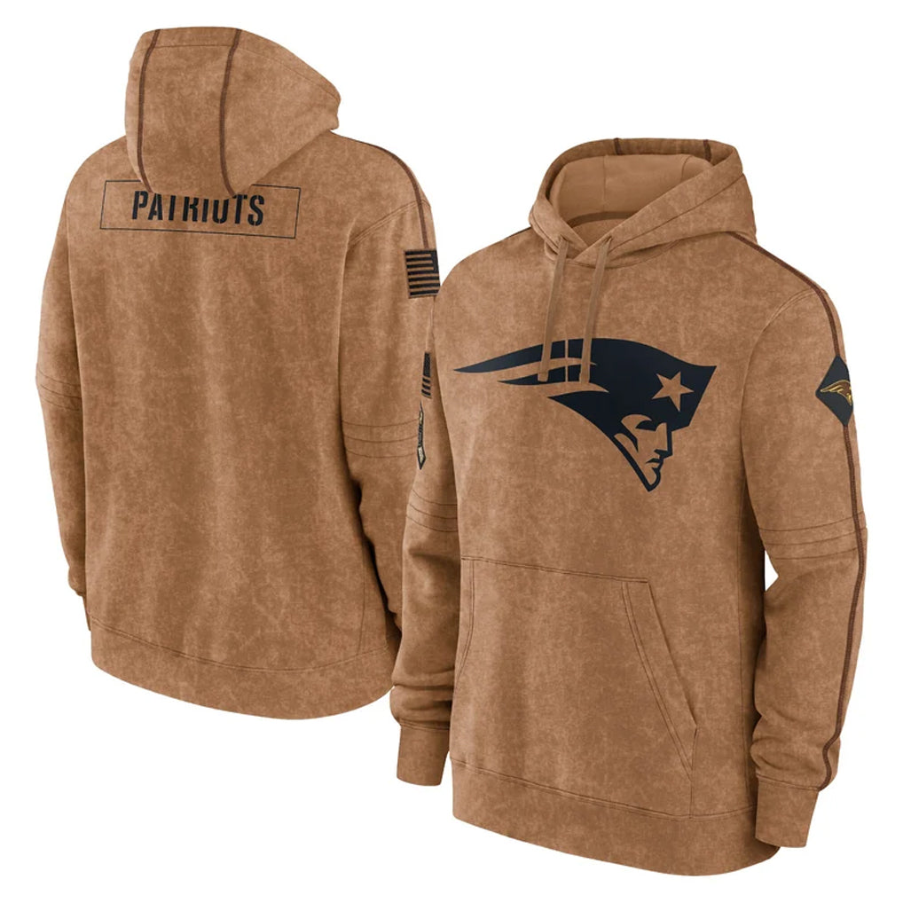 Qdoa NE.Patriots Brown Salute to Service Pullover Hoodies Limited Game Blank Player Stitched Jerseys