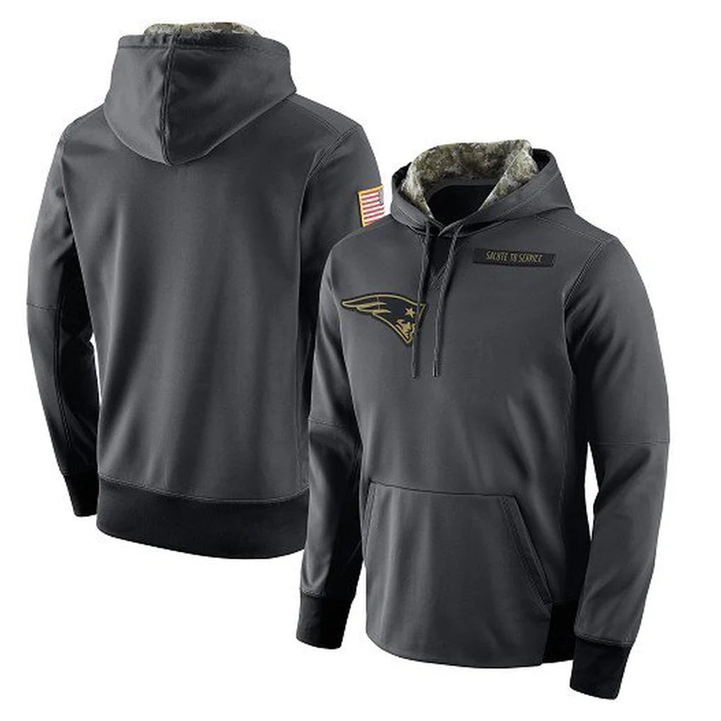 Qdoa NE.Patriots Gray Salute to Service Hoodies Limited Game Blank Player Stitched Jerseys