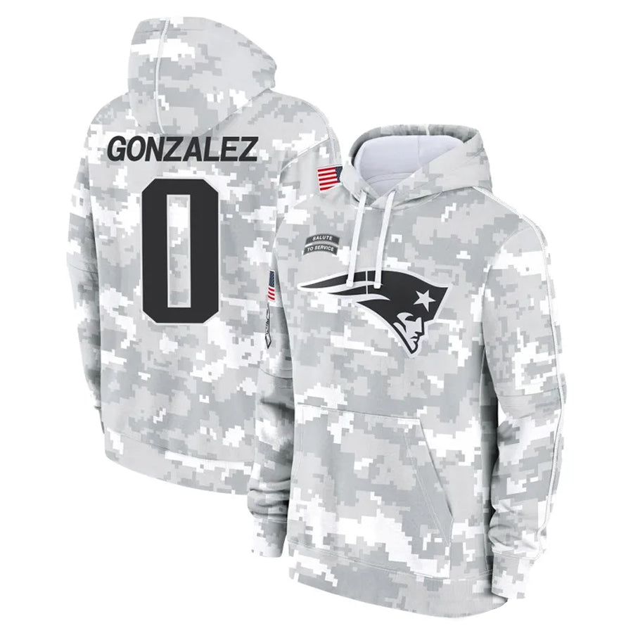 Qdoa NE.Patriots #0 Christian Gonzalez Player Salute to Service Hoodies Stitched Jerseys