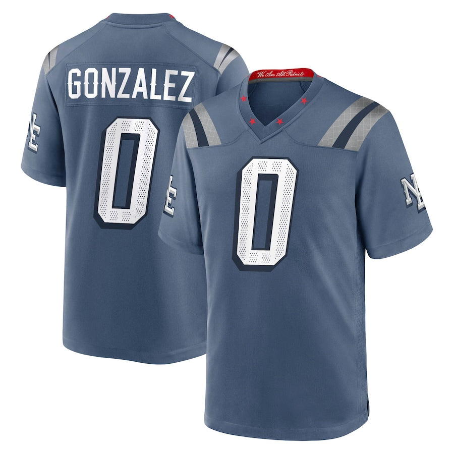 Qdoa NE.Patriots #0 Christian Gonzalez Player Storm Blue Rivalries Collection Game Stitched Jerseys