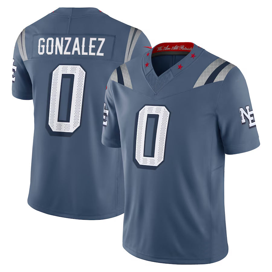 Qdoa NE.Patriots #0 Christian Gonzalez Player Storm Blue Rivalries Collection Limited Stitched Jerseys