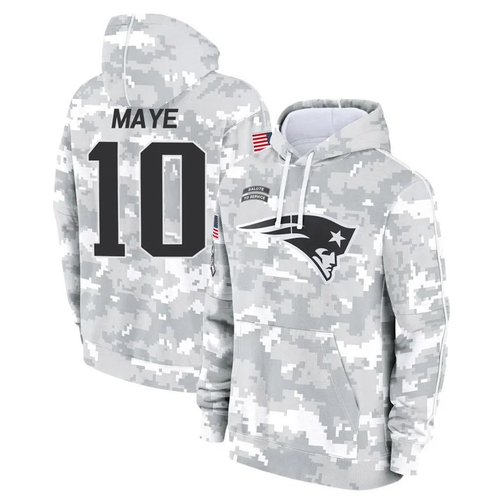 Qdoa NE.Patriots #10 Drake Maye Player Arctic Camo Salute to Service Pullover Hoodies Limited Game Stitched Jerseys