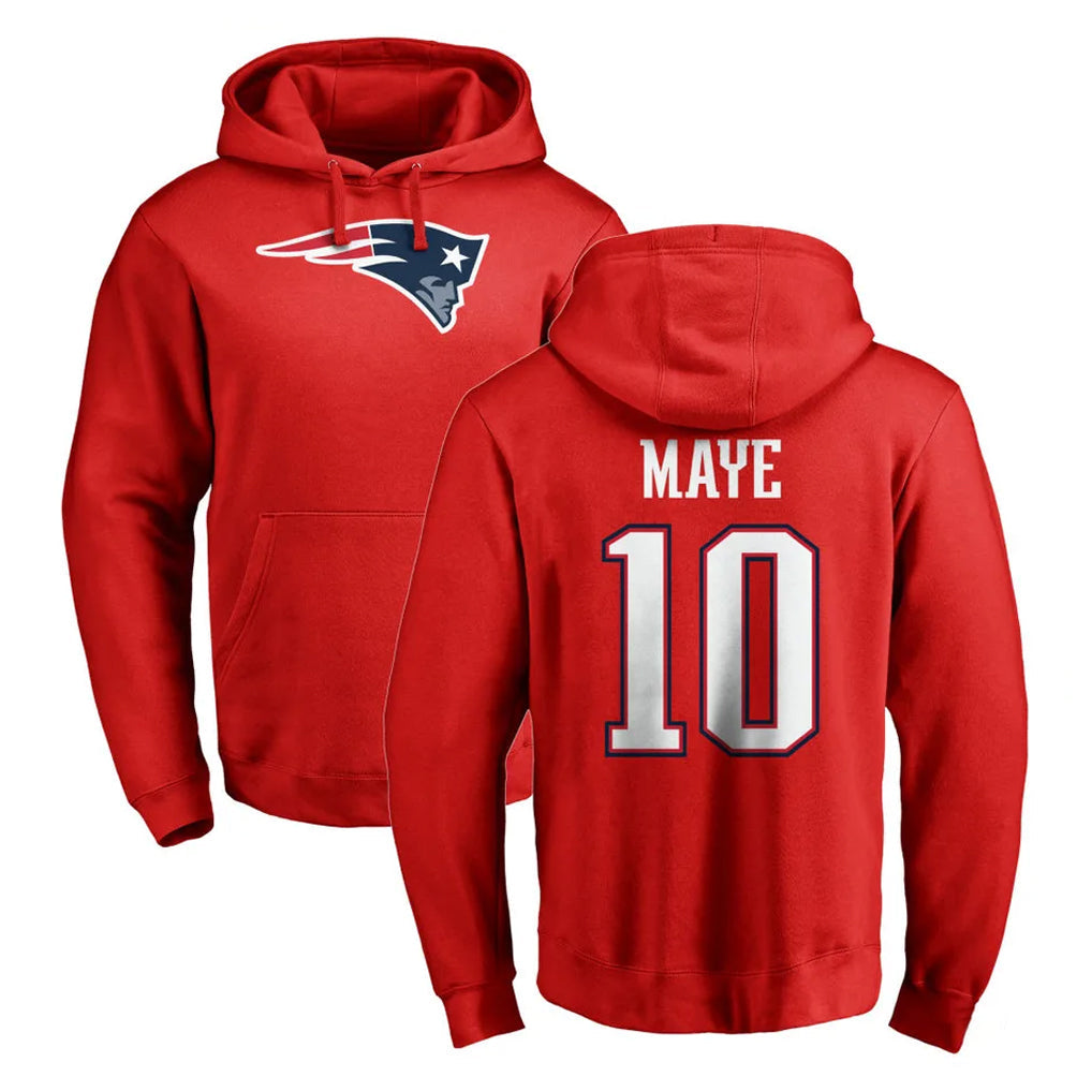 Qdoa NE.Patriots #10 Drake Maye Player Red LOGO Pullover Hoodies Home Game Stitched Jerseys
