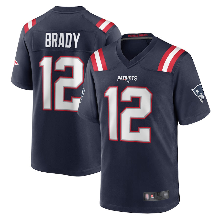 Qdoa NE.Patriots #12 Tom Brady Player Navy Game Replica Stitched Jerseys