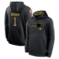 Qdoa NE.Patriots #1 A.J. Brown Player Black Salute to Service Hoodies Limited Game Stitched Jerseys