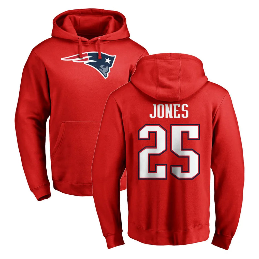 Qdoa NE.Patriots #25 Marcus Jones Player Red LOGO Pullover Hoodies Home Game Stitched Jerseys