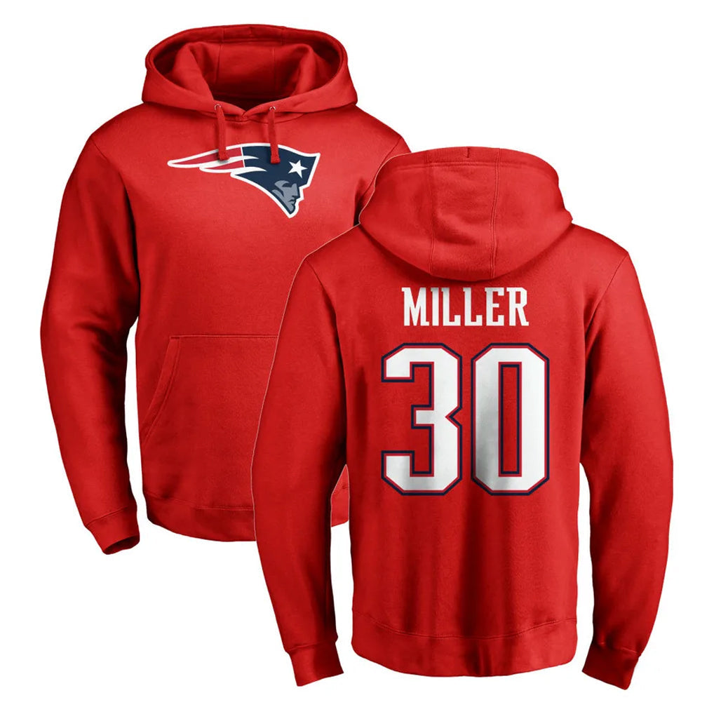 Qdoa NE.Patriots #30 Jam Miller Player Red LOGO Pullover Hoodies Home Game Stitched Jerseys