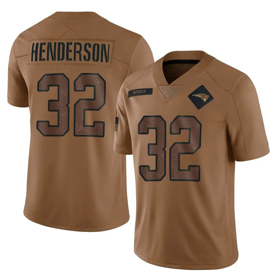 Qdoa NE.Patriots #32 TreVeyon Henderson Player Salute To Service Limited Brown Stitched Jerseys