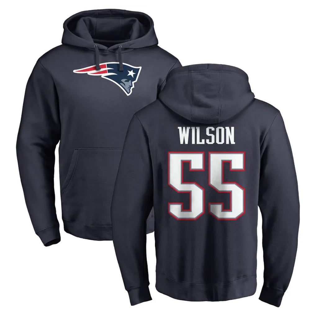 Qdoa NE.Patriots #55 Jared Wilson Player Navy LOGO Pullover Hoodies Home Game Stitched Jerseys