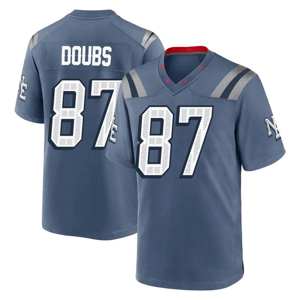 Qdoa NE.Patriots #87 Romeo Doubs Player Blue Rivalries Collection Home Game Stitched Jerseys