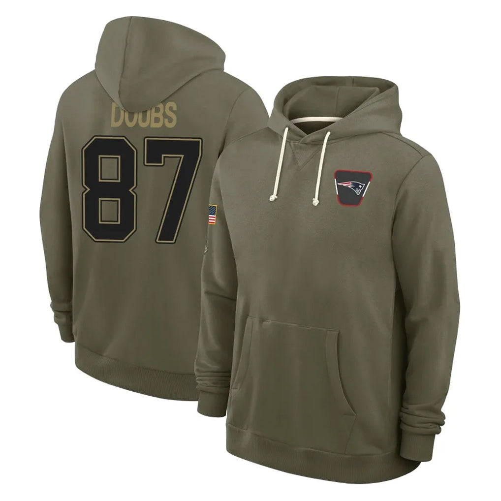 Qdoa NE.Patriots #87 Romeo Doubs Player Olive Salute to Service Pullover Hoodies Limited Stitched Jerseys