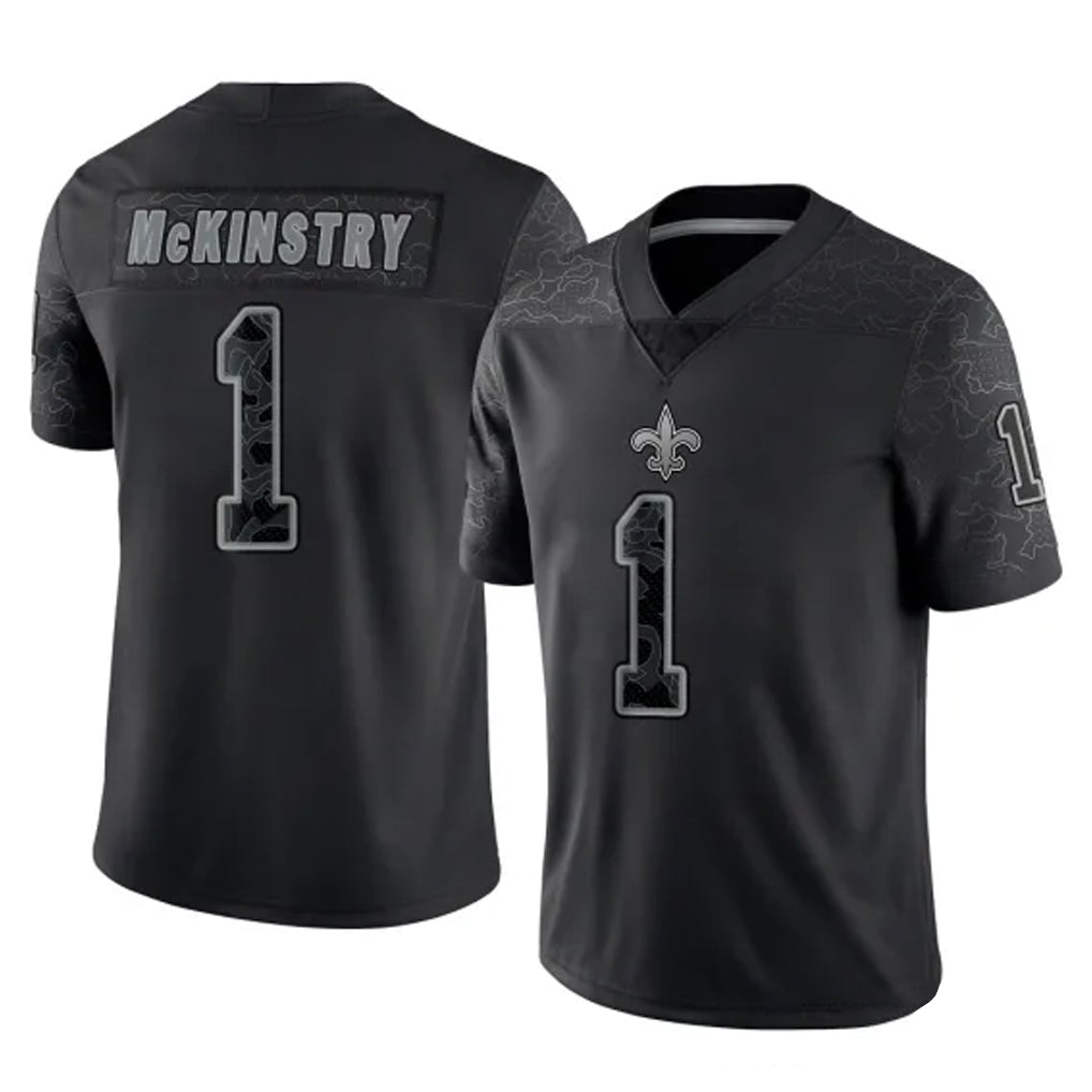 Qdoa NO.Saints #1 Kool-Aid McKinstry Player Black Limited Reflective Home Game Stitched Jerseys