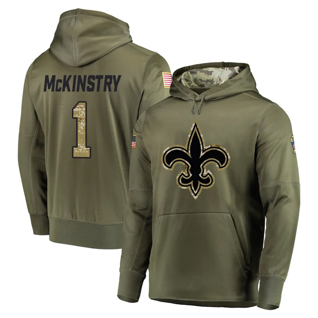 Qdoa NO.Saints #1 Kool-Aid McKinstry Player Olive Salute to Service Pullover Hoodies Home Game Stitched Jerseys