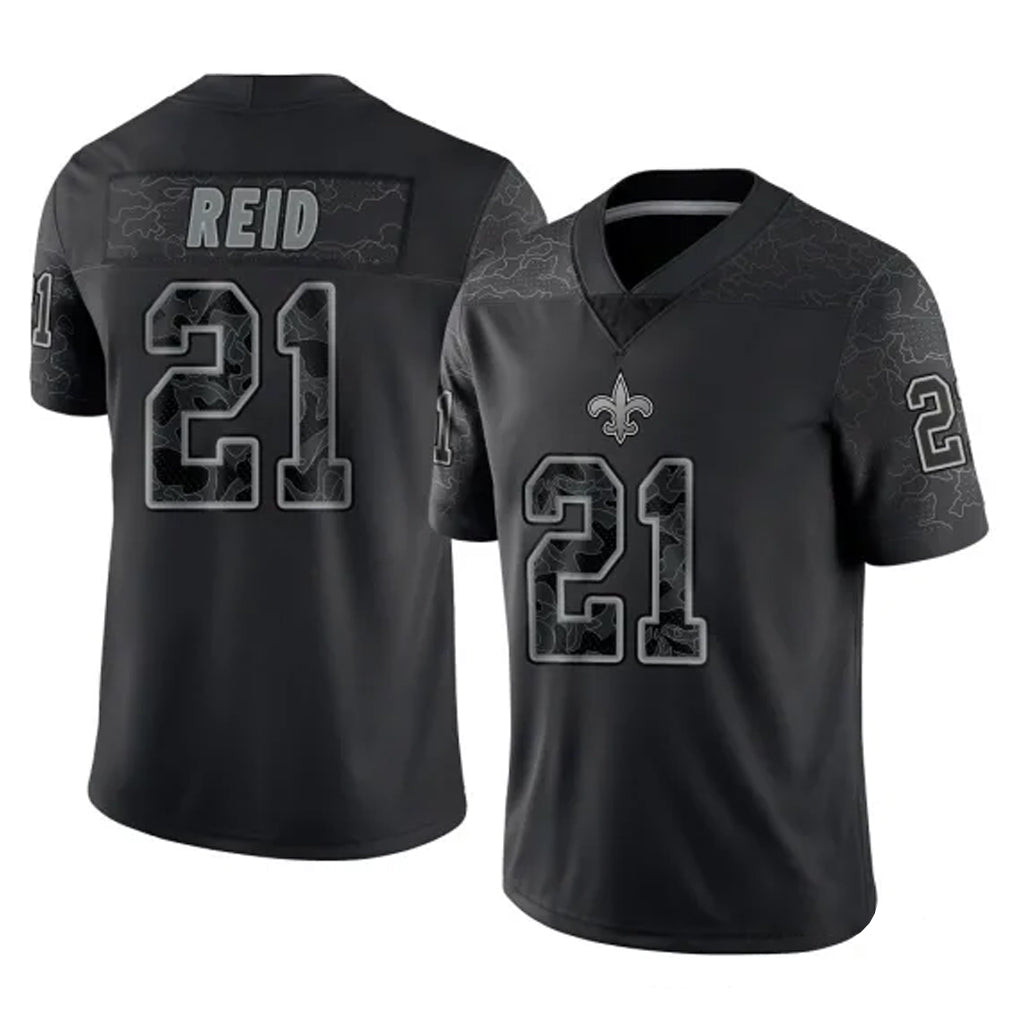Qdoa NO.Saints #21 Justin Reid Player Black Limited Reflective Home Game Stitched Jerseys