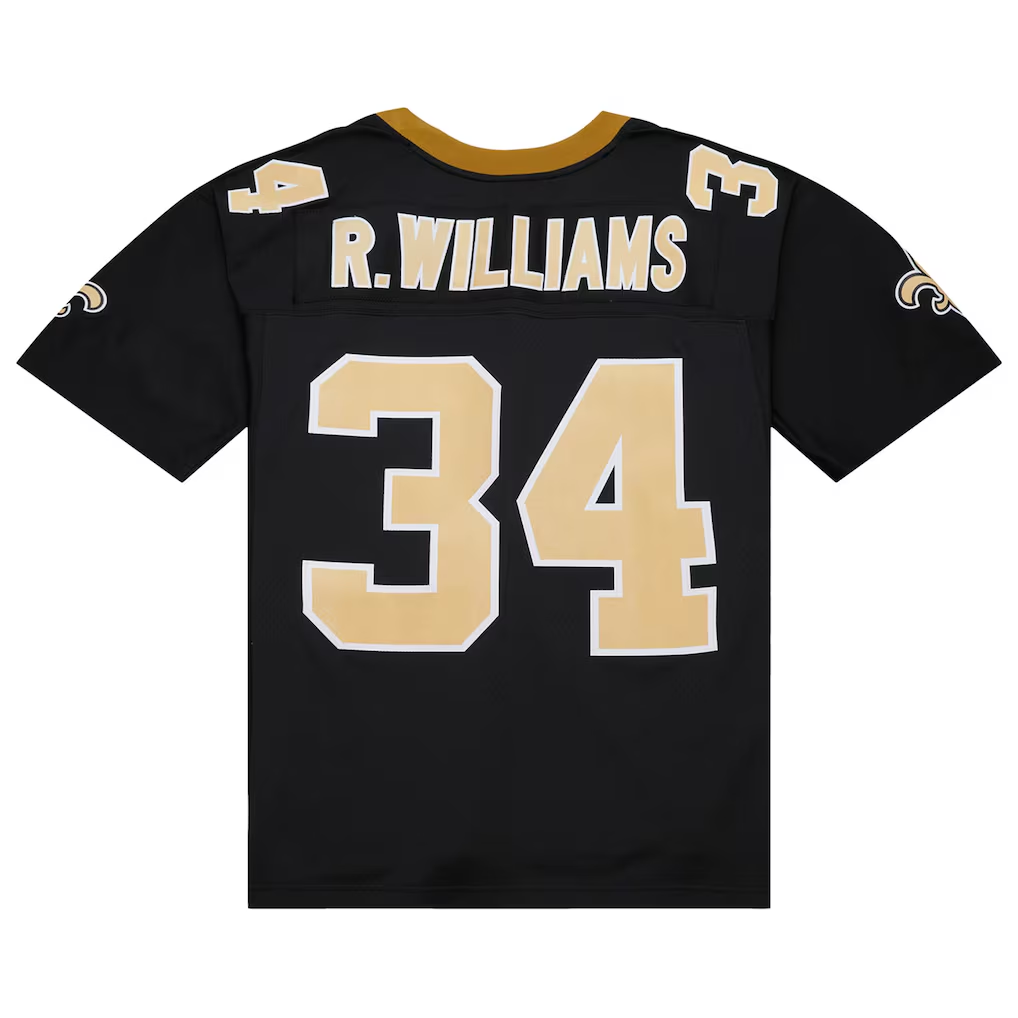 Qdoa NO.Saints #34 Ricky Williams Mitchell & Ness Black 1999 Legacy Replica Stitched Puhic Jersey