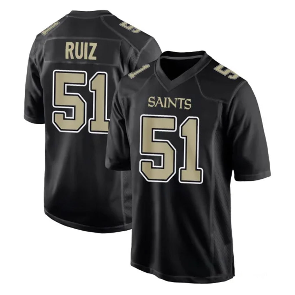 Qdoa NO.Saints #51 Cesar Ruiz Player Black Carbon Fashion Home Game Stitched Jerseys
