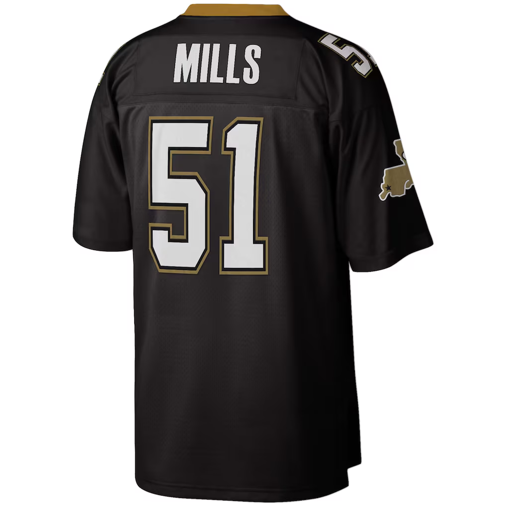 Qdoa NO.Saints  #51 Sam Mills Mitchell & Ness Black Legacy Replica Stitched Puhic Jersey