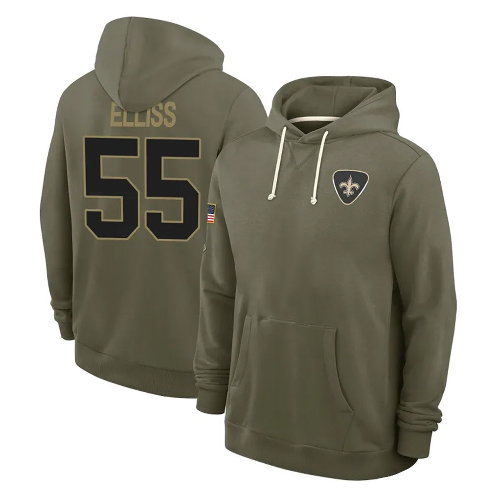 Qdoa NO.Saints #55 Kaden Elliss Player Olive Salute to Service Pullover Hoodies Limited Stitched Jerseys