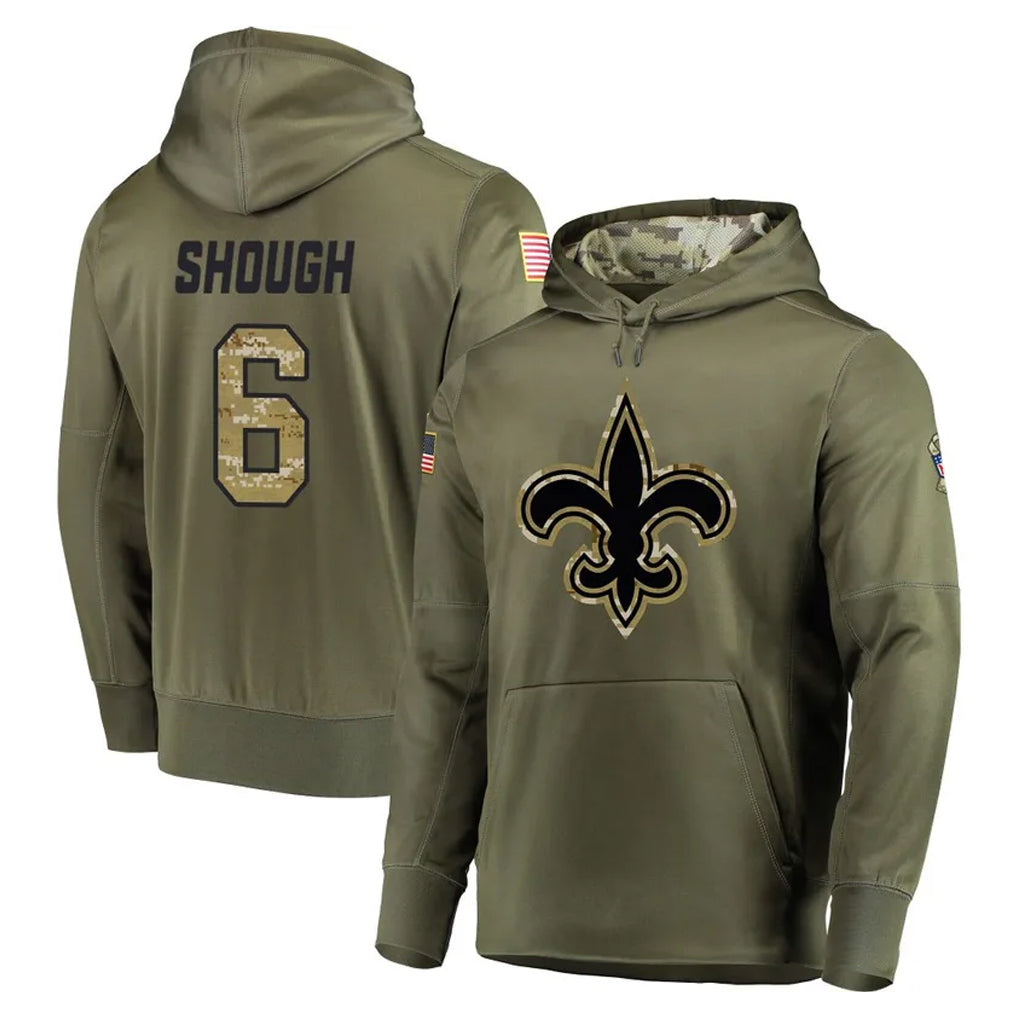 Qdoa NO.Saints #6 Tyler Shough Player Olive Salute to Service Pullover Hoodies Home Game Stitched Jerseys