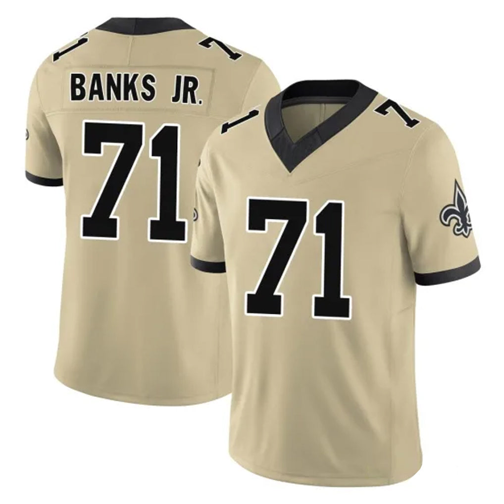 Qdoa NO.Saints #71 Kelvin Banks Jr. Player Gold Limited Vapor F.U.S.E. Home Game Stitched Jerseys
