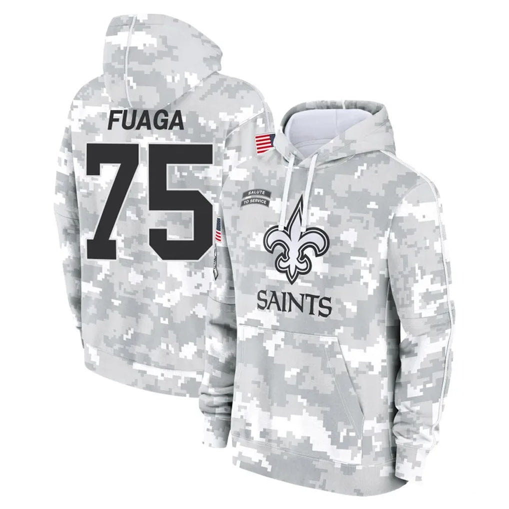 Qdoa NO.Saints #75 Taliese Fuaga Player Arctic Camo Salute to Service Pullover Hoodies Limited Game Stitched Jerseys