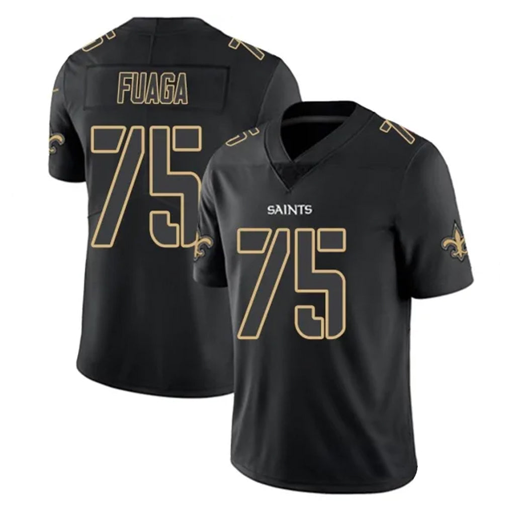 Qdoa NO.Saints #75 Taliese Fuaga Player Black Impact Limited Home Game Stitched Jerseys