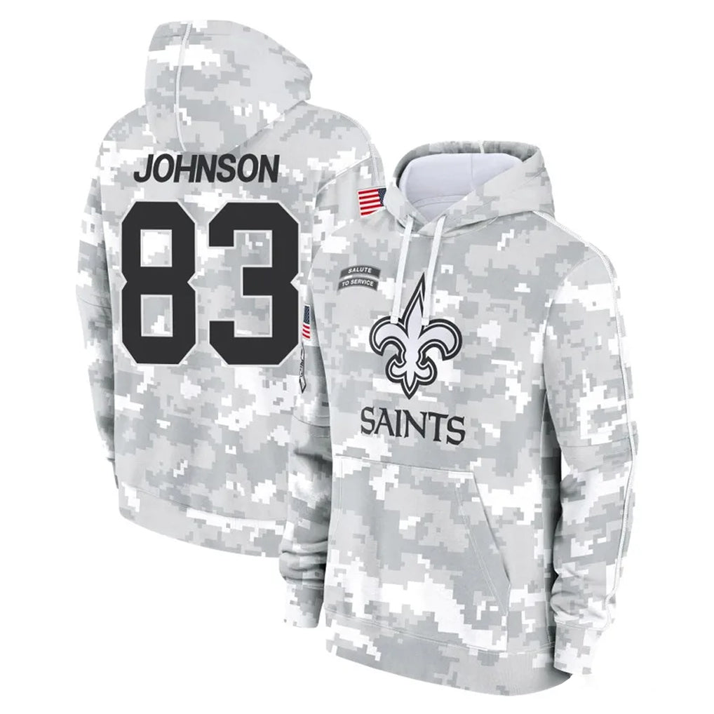 Qdoa NO.Saints #83 Juwan Johnson Player Arctic Camo Salute to Service Pullover Hoodies Limited Game Stitched Jerseys