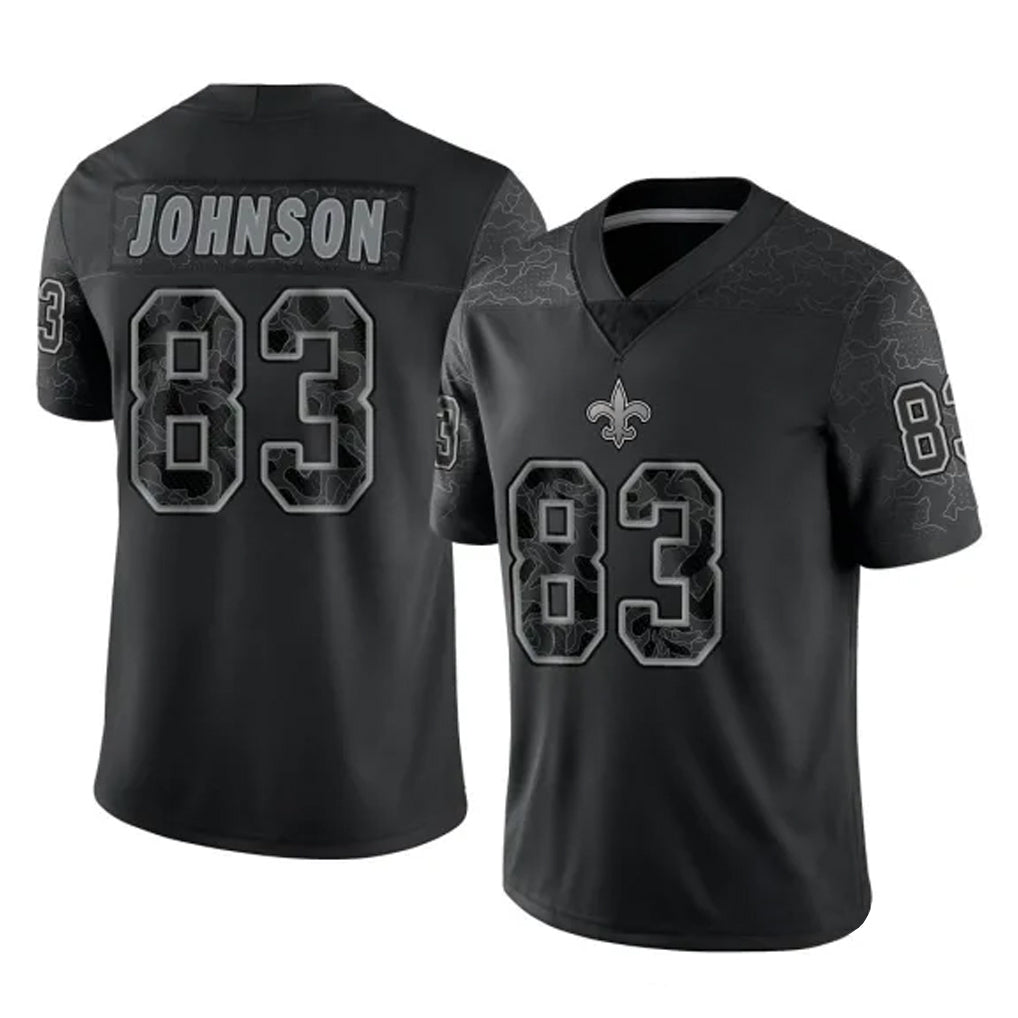 Qdoa NO.Saints #83 Juwan Johnson Player Black Limited Reflective Home Game Stitched Jerseys