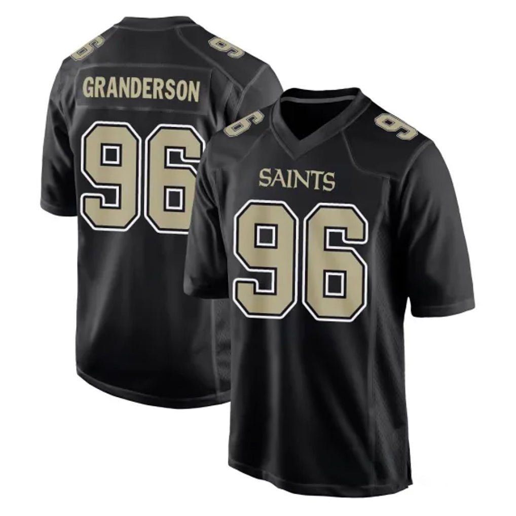 Qdoa NO.Saints #96 Carl Granderson Player Black Carbon Fashion Home Game Stitched Jerseys