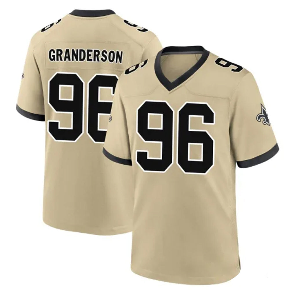 Qdoa NO.Saints #96 Carl Granderson Player Gold Home Game Stitched Jerseys
