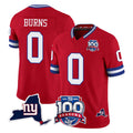 Qdoa NY.Giants #0 Brian Burns Player Red 100th Season & State Patch Vapor Limited Home Game Stitched Jerseys