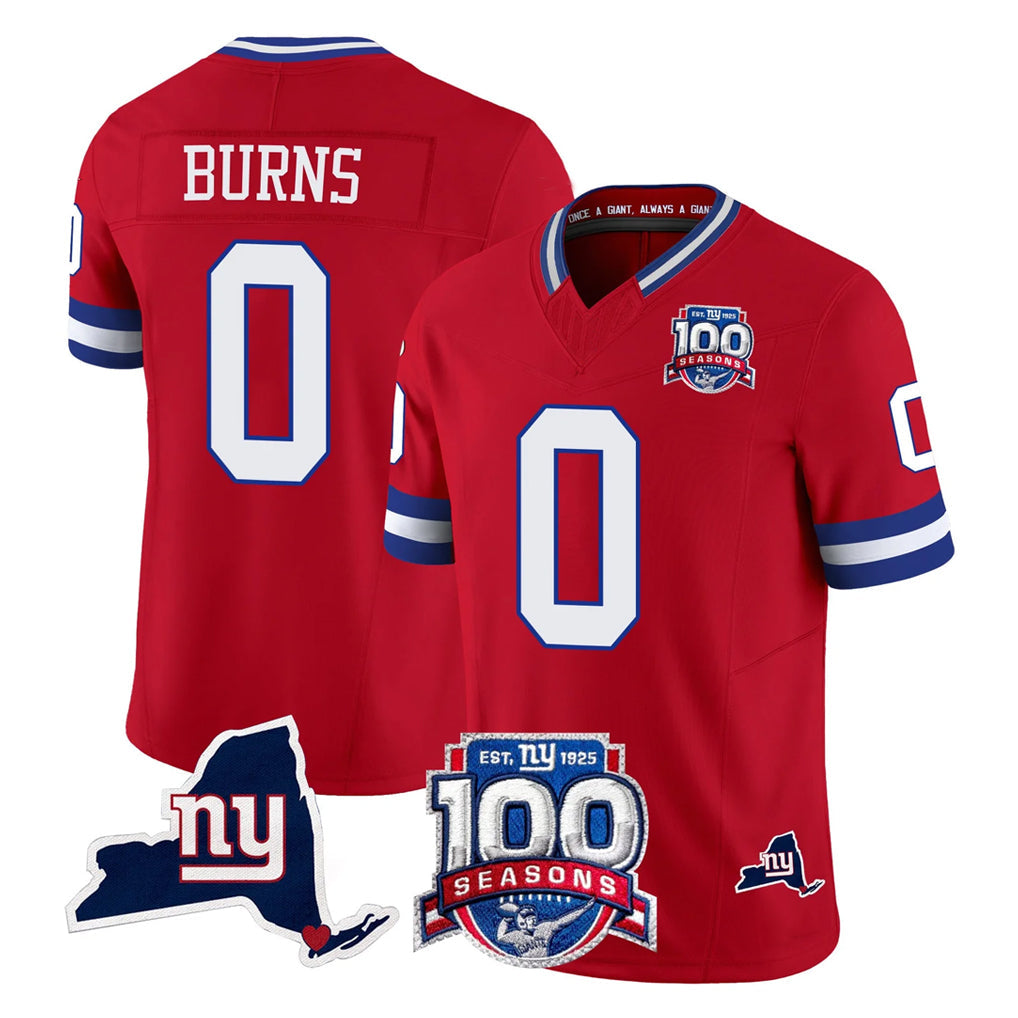 Qdoa NY.Giants #0 Brian Burns Player Red 100th Season & State Patch Vapor Limited Home Game Stitched Jerseys