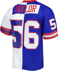 Qdoa NY.Giants #56 Lawrence Taylor Mitchell & Ness Royal-White Split Legacy Replica Stitched Jerseys