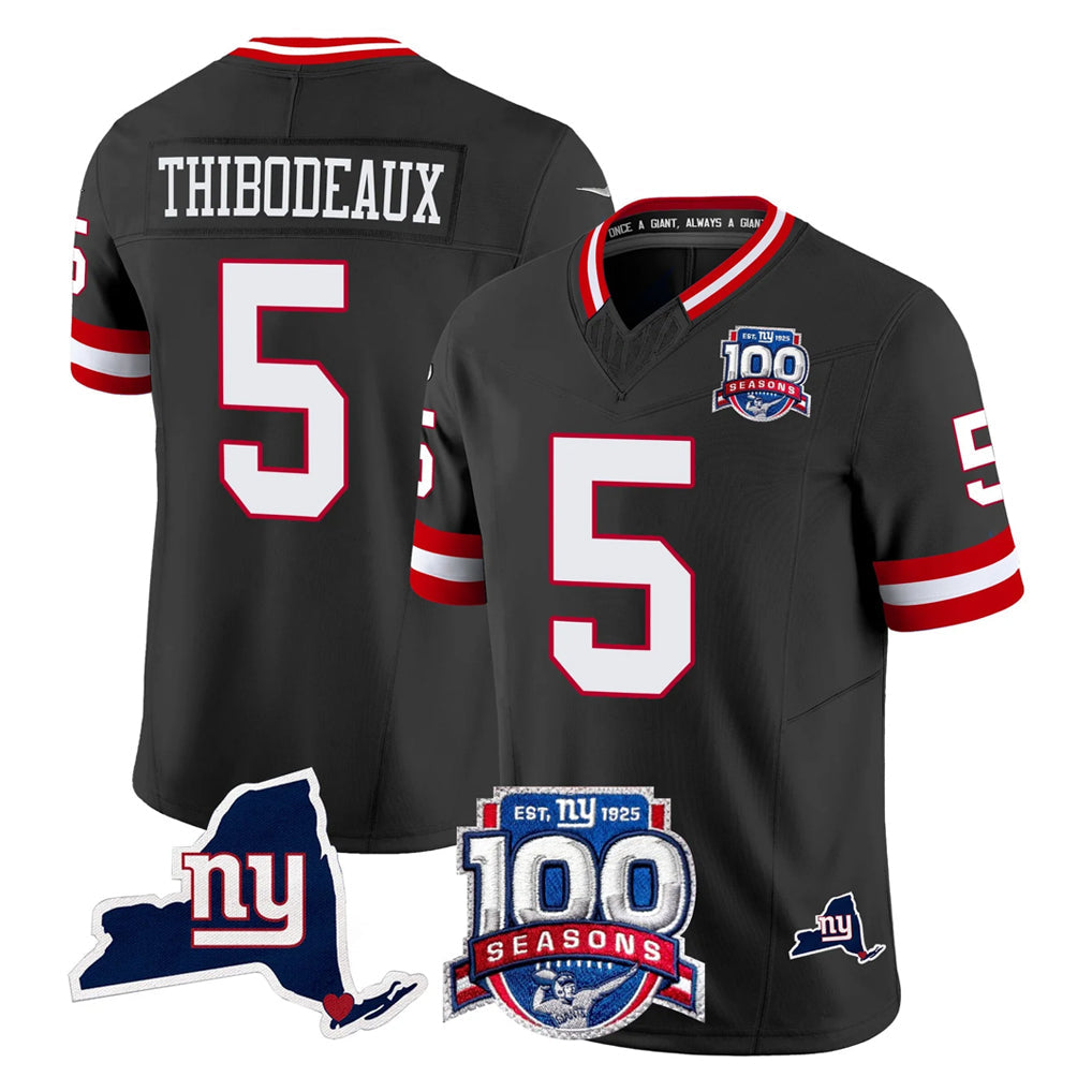 Qdoa NY.Giants #5 Kayvon Thibodeaux Player Black 100th Season & State Patch Vapor Limited Home Game Stitched Jerseys