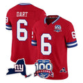 Qdoa NY.Giants #6 Jaxson Dart Player Red 100th Season & State Patch Vapor Limited Home Game Stitched Jerseys