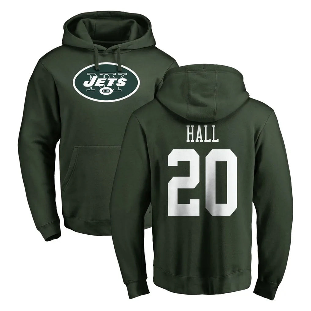 Qdoa NY.Jets #20 Breece Hall Player Green LOGO Pullover Hoodies Limited Game Stitched Jerseys