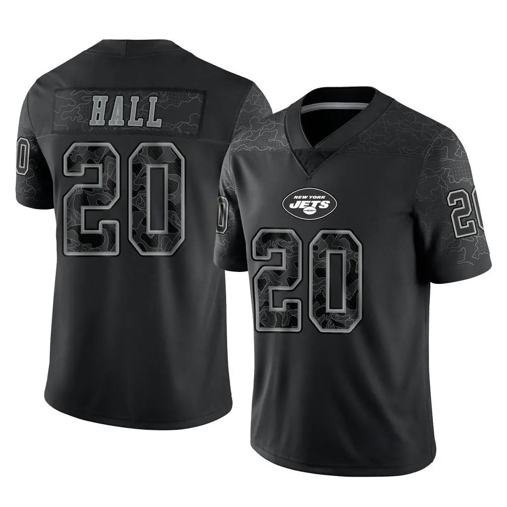 Qdoa NY.Jets #20 Breece Hall Player Stealth Black Limited Reflective Home Game Stitched Jerseys