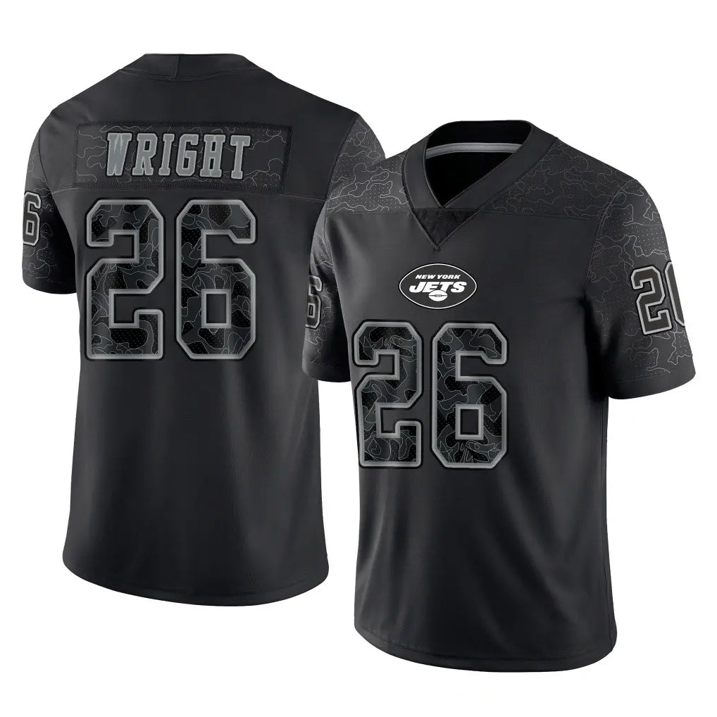Qdoa NY.Jets #26 Nahshon Wright Player Stealth Black Limited Reflective Home Game Stitched Jerseys
