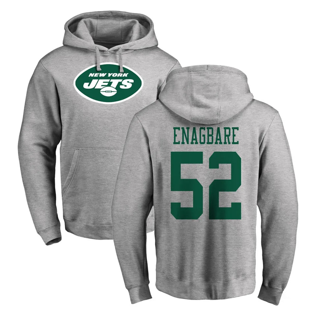 Qdoa NY.Jets #52 Kingsley Enagbare Player Gray LOGO Pullover Hoodies Limited Game Stitched Jerseys