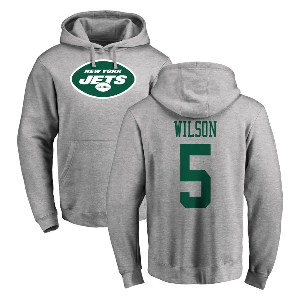 Qdoa NY.Jets #5 Garrett Wilson Player Gray LOGO Pullover Hoodies Limited Game Stitched Jerseys
