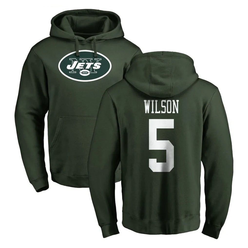 Qdoa NY.Jets #5 Garrett Wilson Player Green LOGO Pullover Hoodies Limited Game Stitched Jerseys