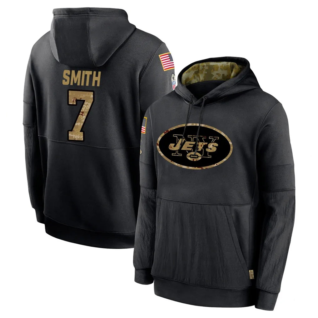 Qdoa NY.Jets #7 Geno Smith Player Black Salute to Service Hoodies Limited Game Stitched Jerseys