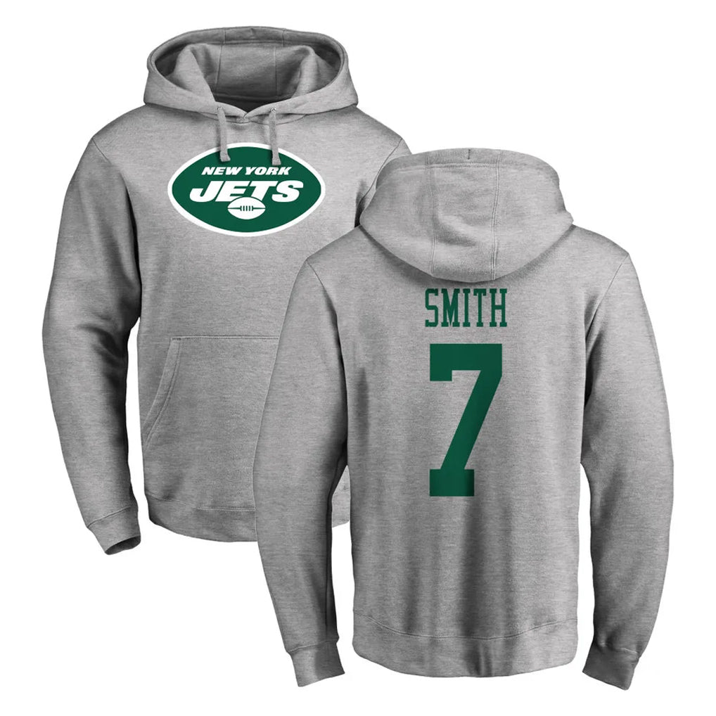 Qdoa NY.Jets #7 Geno Smith Player Gray LOGO Pullover Hoodies Limited Game Stitched Jerseys